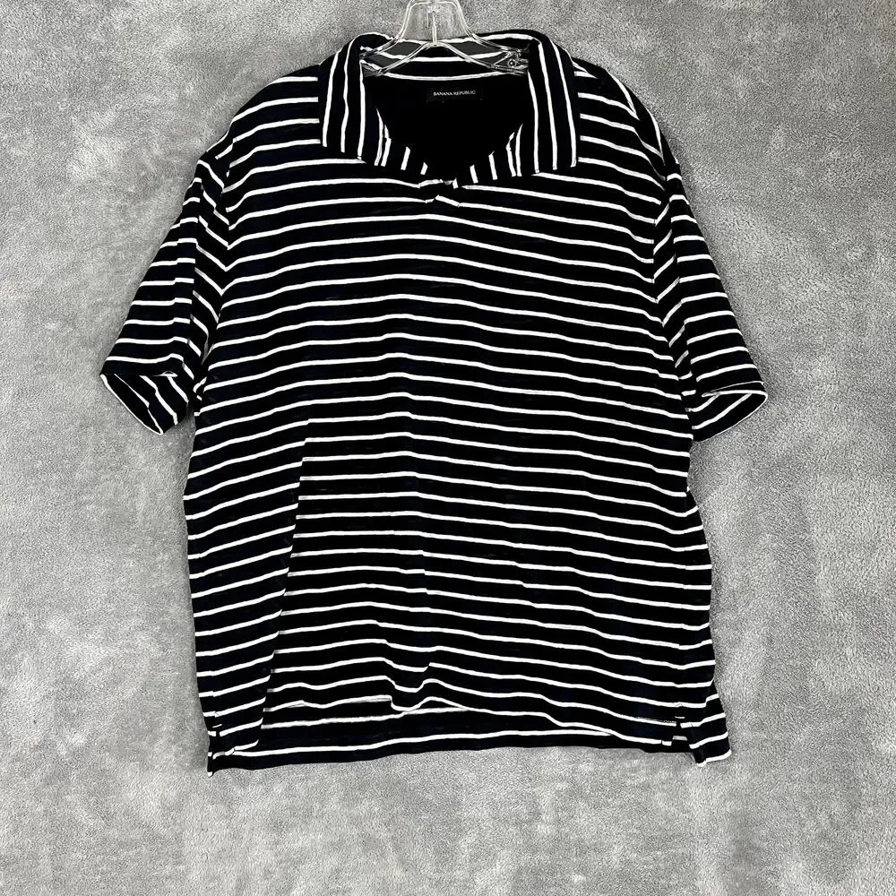 Banana Republic Polo Shirt Mens XL Striped Linen Lightweight‎